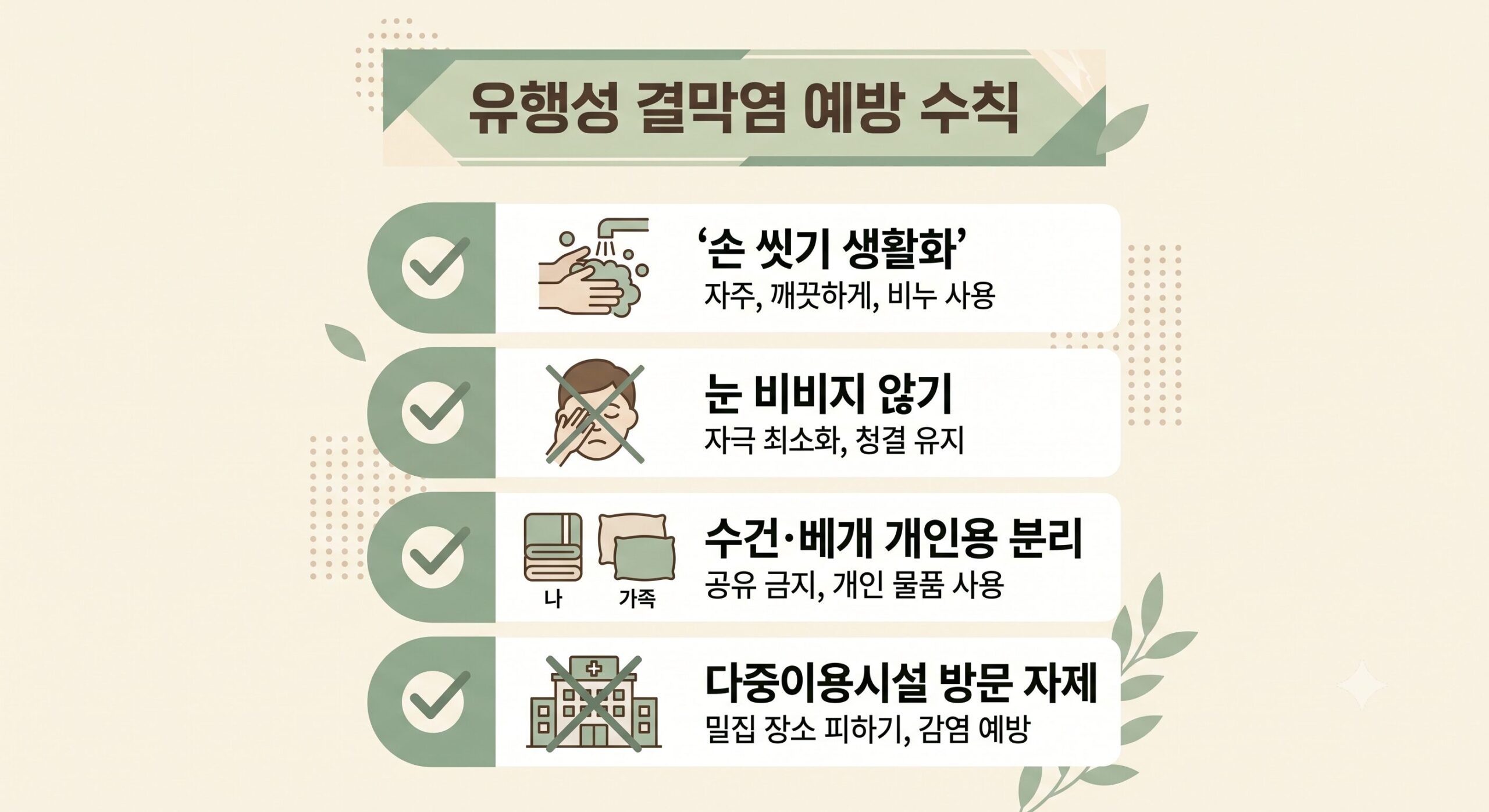 유행성 결막염 전염 예방 체크리스트