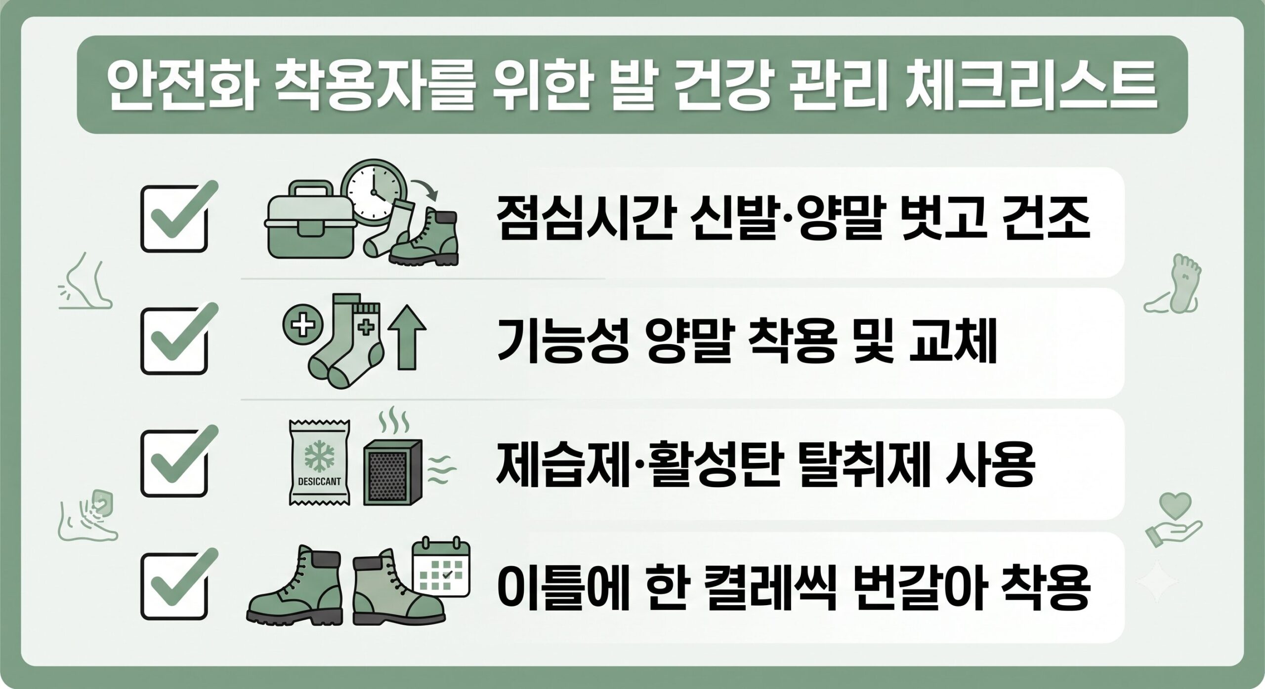 안전화 무좀·발냄새 예방을 위한 발 관리 체크리스트