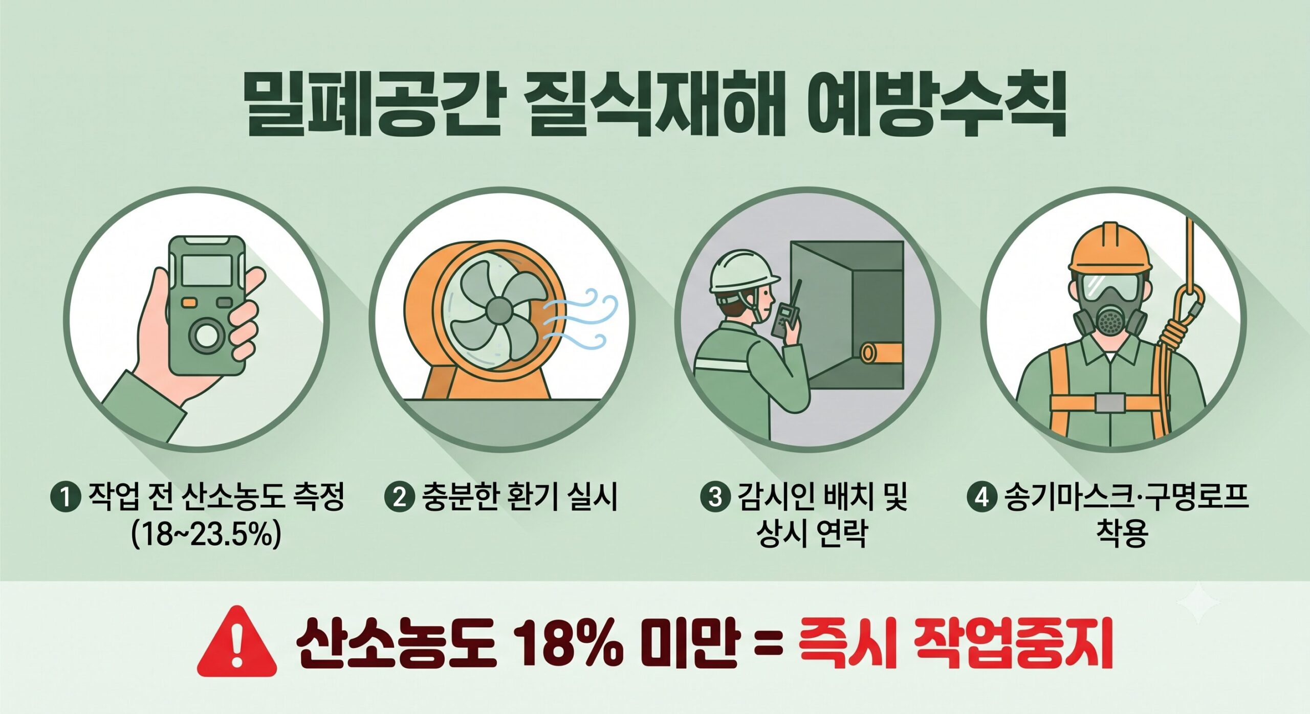 밀폐공간 질식재해 예방수칙을 정리한 인포그래픽